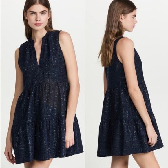 Amanda Uprichard Rylee Tweed Metallic Tiered Mini Dress in Midnight Navy Blue - Picture 1 of 5